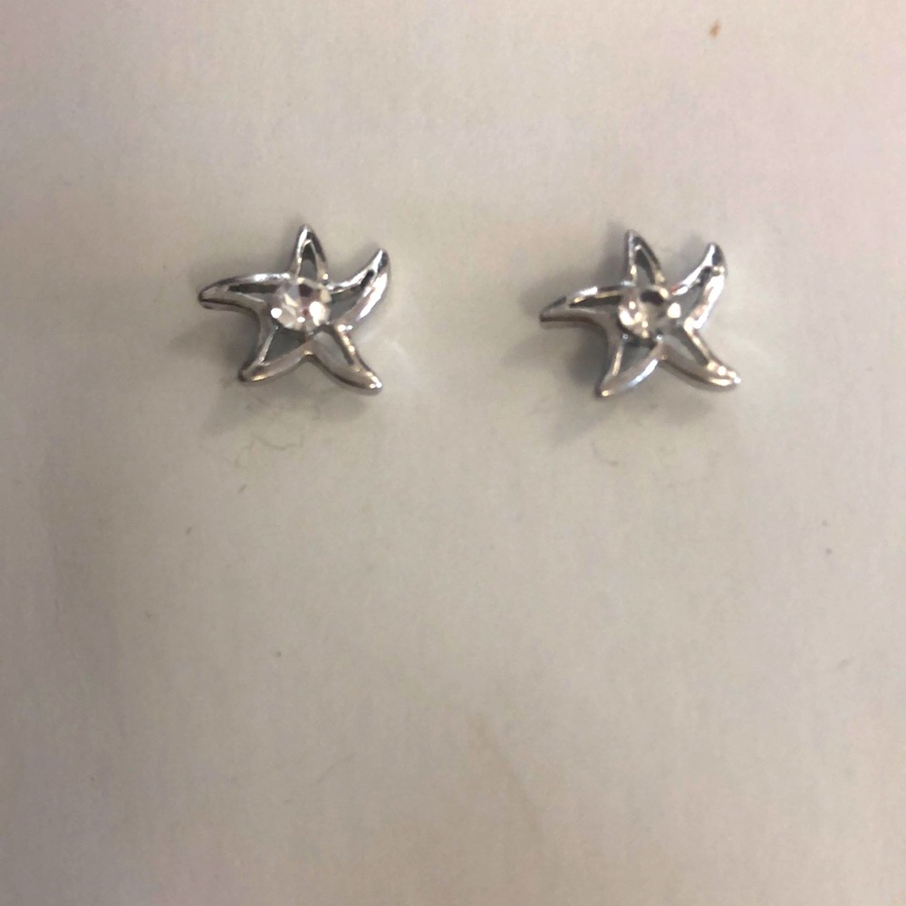 Silver Starfish with Crystal Earrings with butterfly backing Excellent Condition